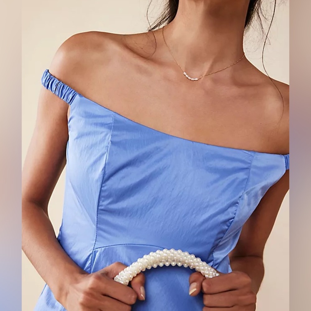 NWT Free People ALINDA Midi Off-Shoulder Dress w/Pockets Blue Iris Gown Nylon - Picture 5 of 12